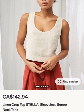 Linen Handmade Studio the Stella crop top light pink scoop neck tank 100% linen